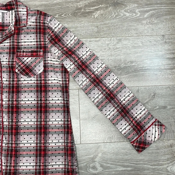 Victoria’s Secret Button Front Sleep Shirt Nightgown Plaid Polka Dot M - Picture 5 of 16
